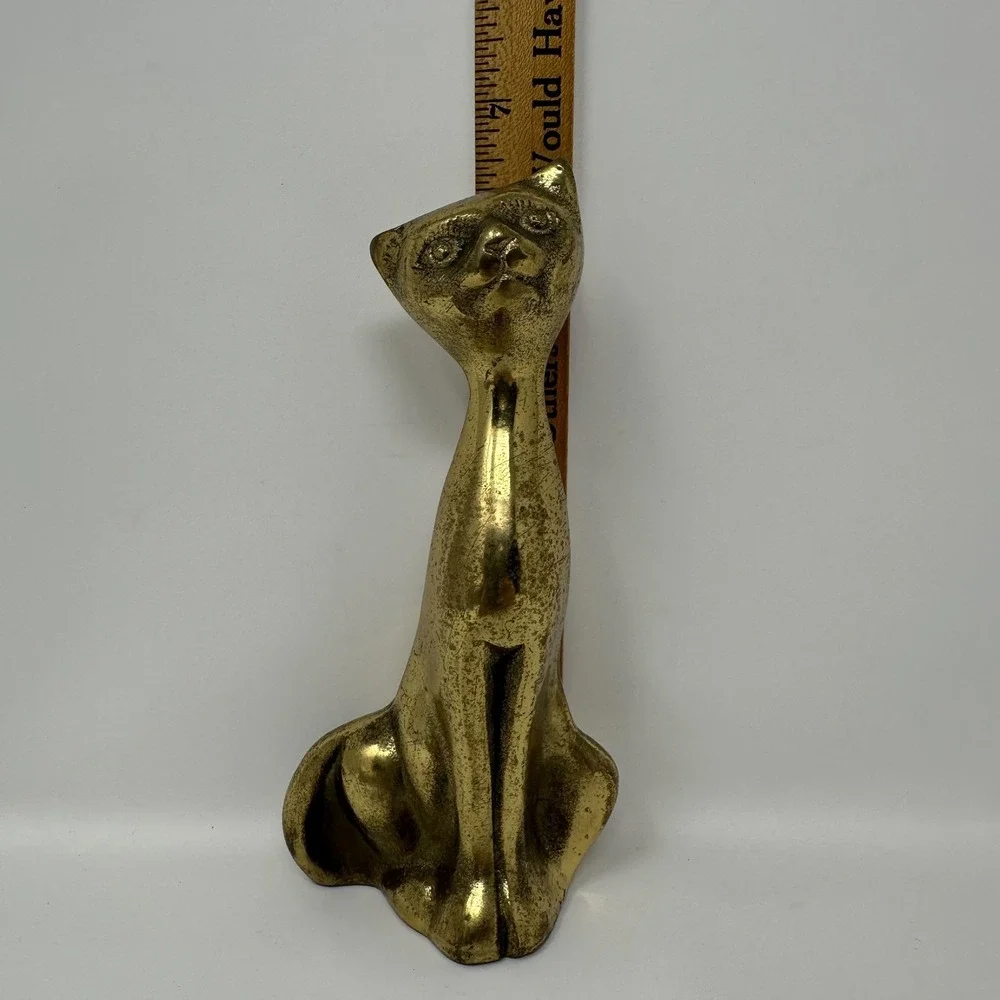 Vintage Solid Brass Cat Figurine Statue Sculpture MCM Style Gold‎ Tone Korea